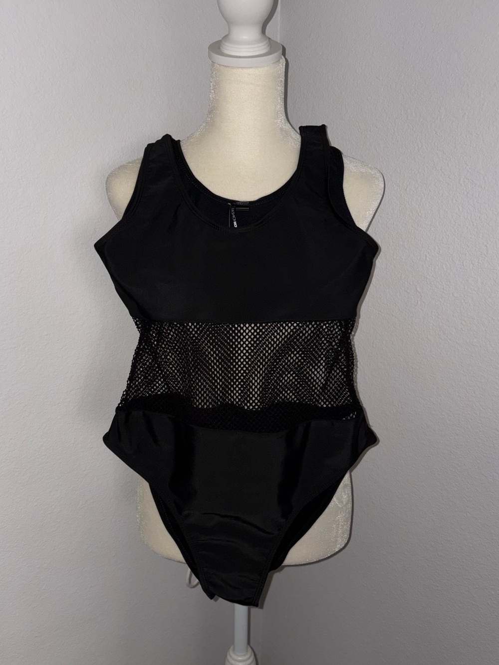 Fashion Nova Black‎ Mesh Waist One-Piece Swimsuit